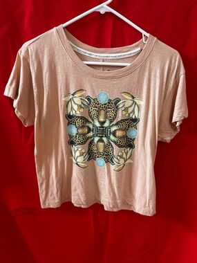 Pilcro Dusty Pink Short Sleeve Tee with Leopard Floral Medallion